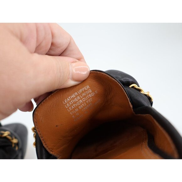 Tory Burch Womens Mule Flat Size 5.5 Black Leather Chain Link Slip On Shoes - Picture 10 of 13